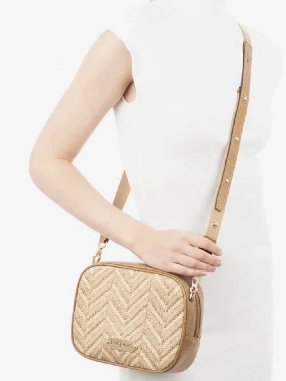 Eric Javits Tan and Cream (peanut) Woven Crossbody Bag